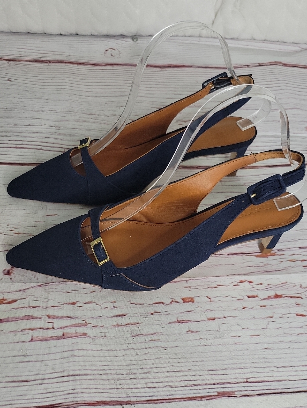 J. McLaughlin Dorothea Women's Navy Suede Slingback Kitten Heel Size 8 - Picture 2 of 12